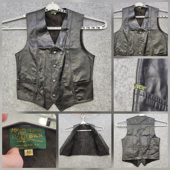VTG MR Bick Genuine Leather Vest Mens 40 Black Biker Motorcycle USA Made Jacket - Picture 1 of 10